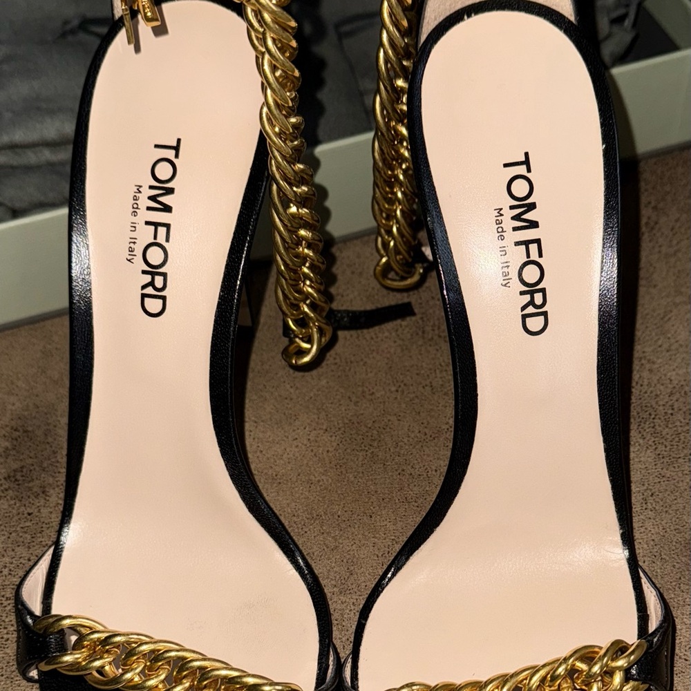 Tom Ford Black and Gold Chain-Link Heels size 39.5 NWT
